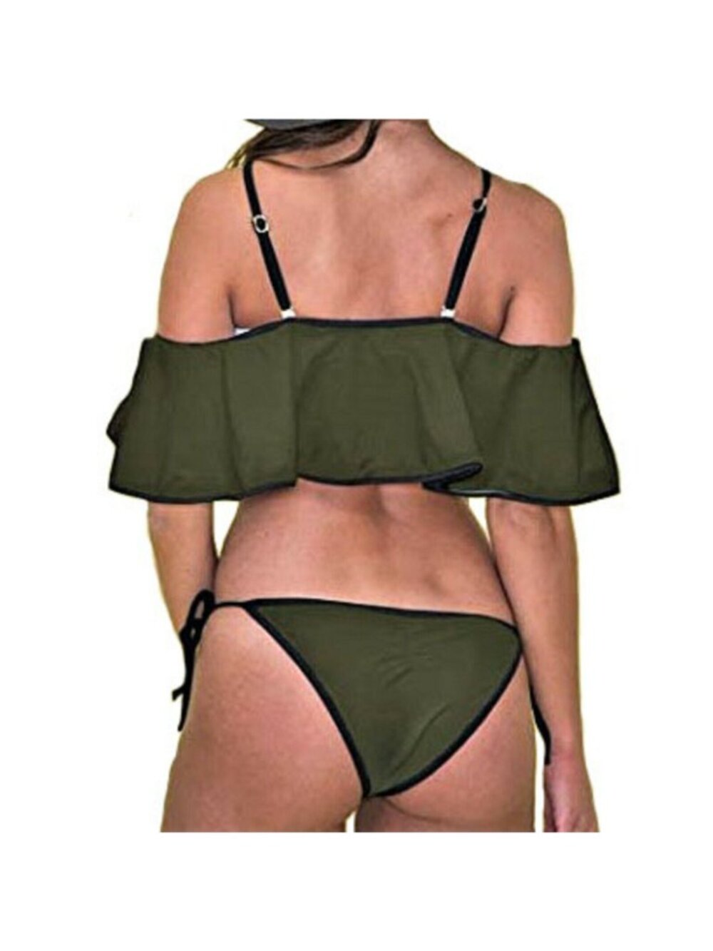 PRETTODAY 2 Piece Swimsuit Off Shoulder Ruffled Bikini Set Tie Side Green Sz XL - Picture 2 of 5